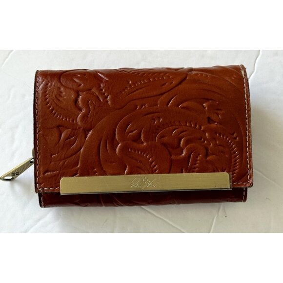 Patricia Nash Wallet Tooled Trifold Cametti Leather Florence Brown New - Picture 2 of 12